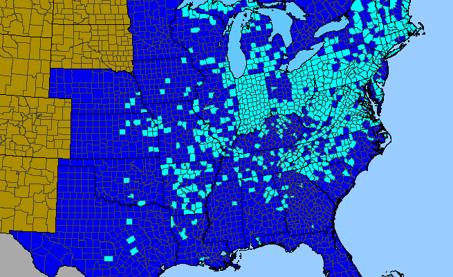 The range of Vinca minor